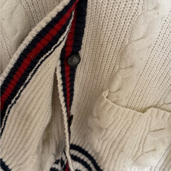 American Eagle Sz M Oversized Cable Knit Button-Up Cardigan Navy, Red & White - Picture 8 of 12